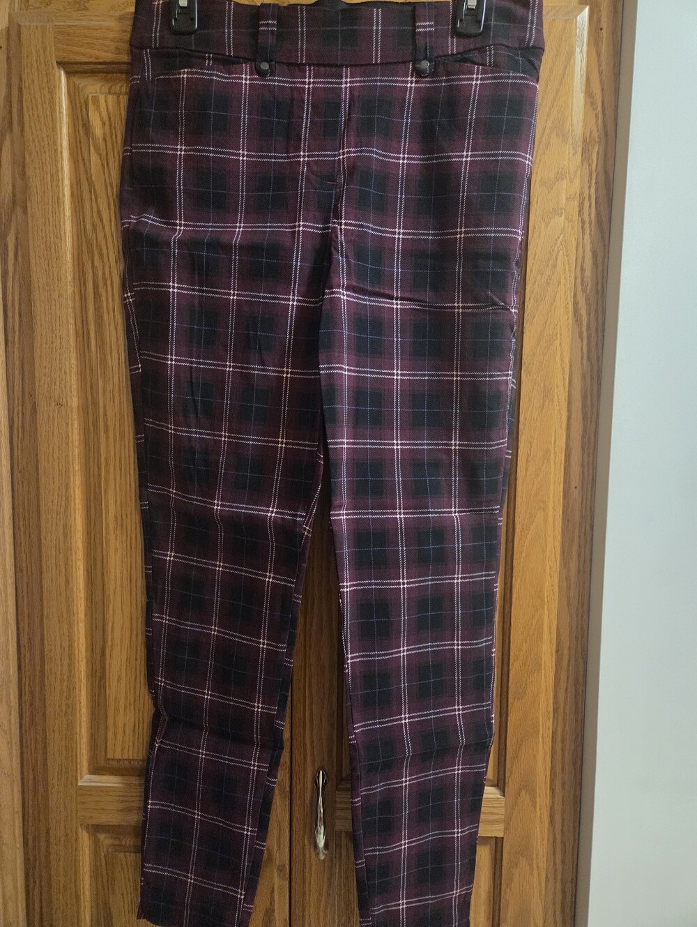 Womens Burgundy Plaid Dress Pants